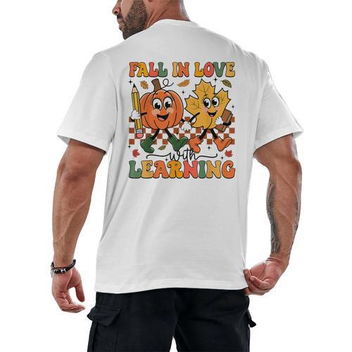 Fall In Love With Learning Thanksgiving Teacher Student Men's Back Print T-Shirt - teacherstshirts.com DE