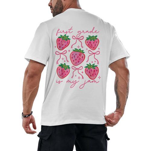First Grade Is My Jam Strawberry First Grade Teacher Women Men's Back Print T-Shirt - teacherstshirts.com AU