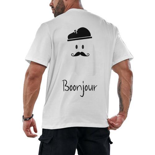 French Teacher Halloween Bonjour Ghost Men's Back Print T-Shirt - teacherstshirts.com AU