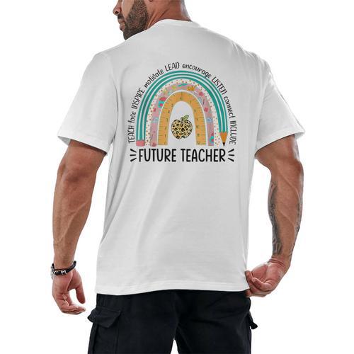 Future Teacher Cute Rainbow Leopard Teacher Outfit For Men Women Girls Kids Men's Back Print T-Shirt - teacherstshirts.com CA