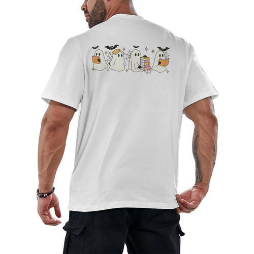 Ghosts Reading Books Library Halloween Teacher Men Women Kid Men's Back Print T-Shirt - teacherstshirts.com
