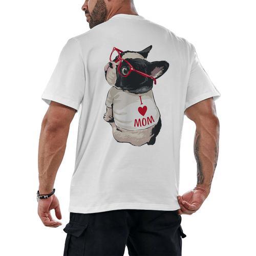 Girls I Heart Mom Love Mama Boston Terrier Dog Lover Men's Back Print T-Shirt - Bostonterriersmerch.com
