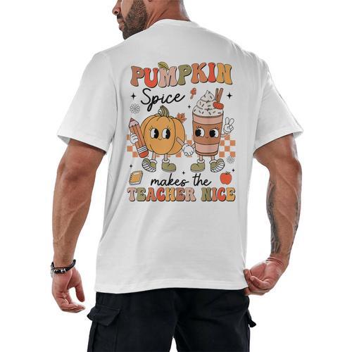 Groovy Pumpkin Spice Makes Teacher Nice Fall Thanksgiving Men's Back Print T-Shirt - teacherstshirts.com AU