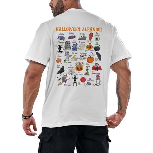 Halloween Alphabet ABCs Learning Kindergarten Teacher Men's Back Print T-Shirt - teacherstshirts.com UK