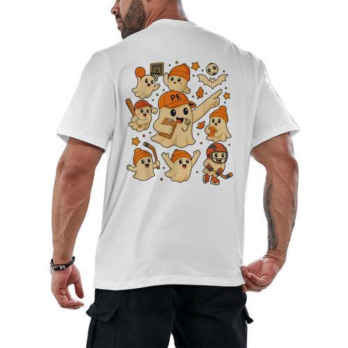 Halloween PE Teacher Costume Ghost Physical Education Men's Back Print T-Shirt - teacherstshirts.com DE