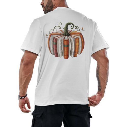Halloween Teacher Librarians Fall Book Pumpkin Retro Reading Men's Back Print T-Shirt - teacherstshirts.com DE