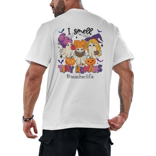 Halloween Teacher Smell a Tiny Human Ghost Spooky Season Men's Back Print T-Shirt - teacherstshirts.com