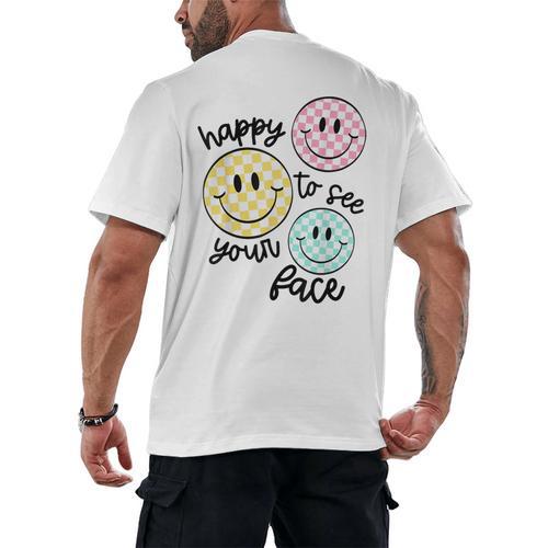 Happy To See Your Face Smile Face Teacher Back To School Men's Back Print T-Shirt - teacherstshirts.com AU