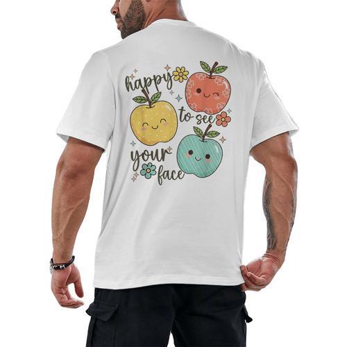 Happy To See Your Face Teacher Apple Men's Back Print T-Shirt - teacherstshirts.com AU