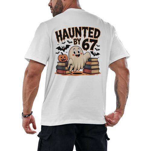Haunted By 67 Teacher Ghost Pumpkin Halloween Costum Men's Back Print T-Shirt - teacherstshirts.com DE
