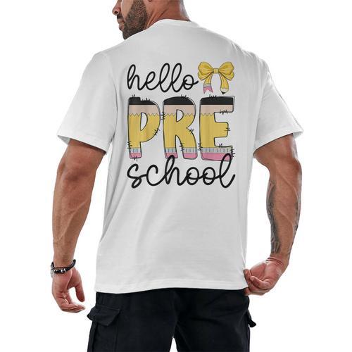 Hello Pre-K Preschool Back To School First Day Teacher Kids Men's Back Print T-Shirt - teacherstshirts.com