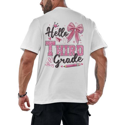 Hello Third Grade First Day Of School Coquette Teacher Girl Men's Back Print T-Shirt - teacherstshirts.com DE