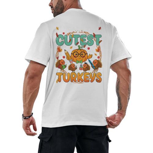 Humor I Teach The Cutest Turkeys Thanksgiving Teacher Men's Back Print T-Shirt - teacherstshirts.com CA