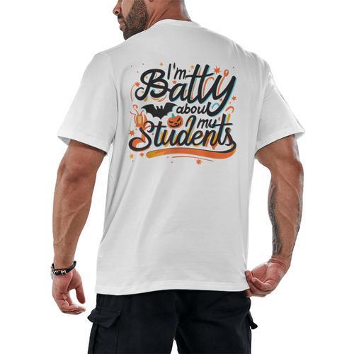 I'm Batty About My Students Watercolor Bat Teacher Halloween Men's Back Print T-Shirt - teacherstshirts.com