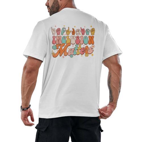 Inclusion Matters Groovy American Sign Language ASL Teacher For Men Women Men's Back Print T-Shirt - teacherstshirts.com AU