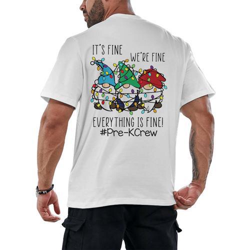 It's Fine We'Re Fine Gnome Pre-K Teacher Christmas Light For Men Women Men's Back Print T-Shirt - teacherstshirts.com AU