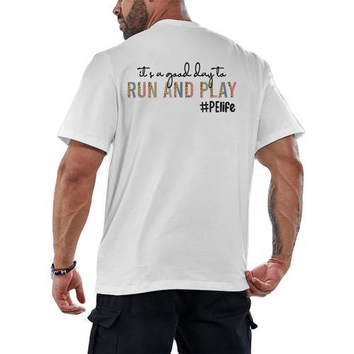 It's a Good Day To Run And Play Leopard PE Teacher Life Men's Back Print T-Shirt - teacherstshirts.com AU