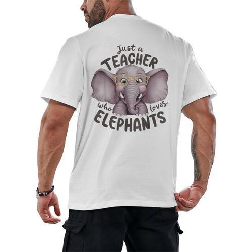 Just a Teacher Who Loves Elephants Elephant Lover Educator Men's Back Print T-Shirt - teacherstshirts.com CA