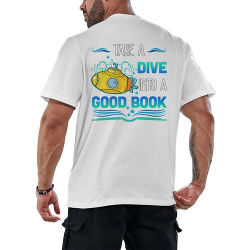Librarian Teacher Dive Into A Good Book Reading Premium Tri-Blend Men's Back Print T-Shirt - teacherstshirts.com CA
