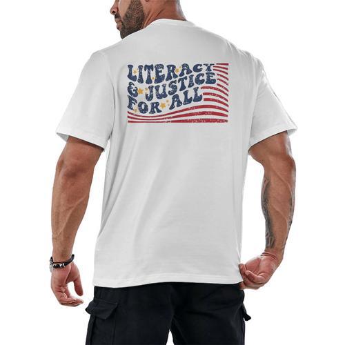 Literacy Justice For All Teacher Men's Back Print T-Shirt - teacherstshirts.com