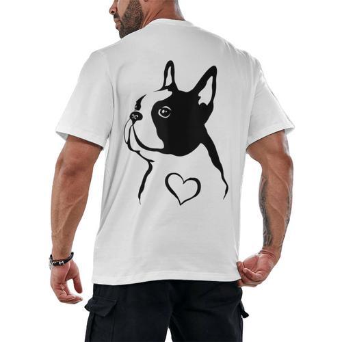 I Love My Boston Terrier Dog With Heart Men's Back Print T-Shirt - Bostonterriersmerch.com