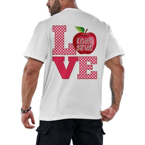 Love Kindergarten Cute Apple School Teacher Men's Back Print T-Shirt - teacherstshirts.com DE
