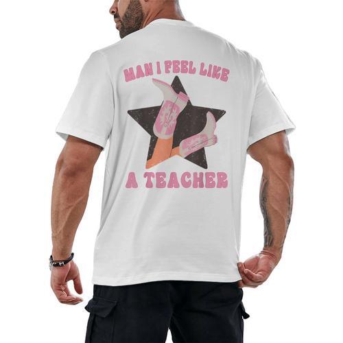Man I Feel Like A Teacher Retro Western Country Cowgirl Men's Back Print T-Shirt - teacherstshirts.com CA