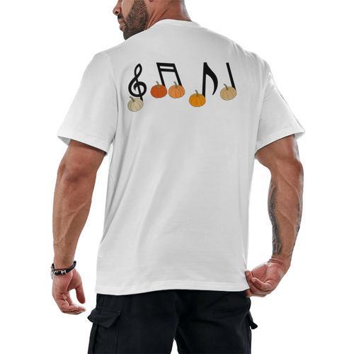 Music Notes Pumpkin Music Teacher Musician Fall Halloween Men Women Kids Men's Back Print T-Shirt - teacherstshirts.com