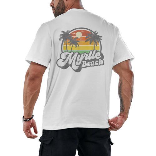 Myrtle Beach South Carolina Retro 70s Vintage Vacation Men's Back Print T-Shirt - Bostonterriersmerch.com