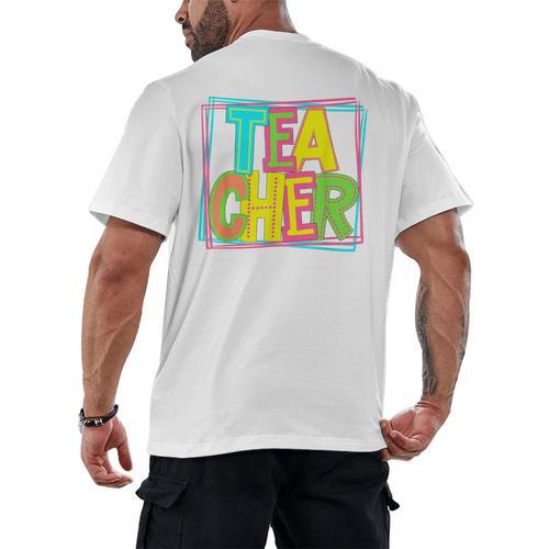 Neon Retro Teacher Cute Teacher Team New Teacher Back To Sch Men's Back Print T-Shirt - teacherstshirts.com