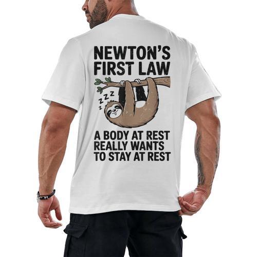 Newtons First Law Physics Jokes Science Teacher Men's Back Print T-Shirt - teacherstshirts.com