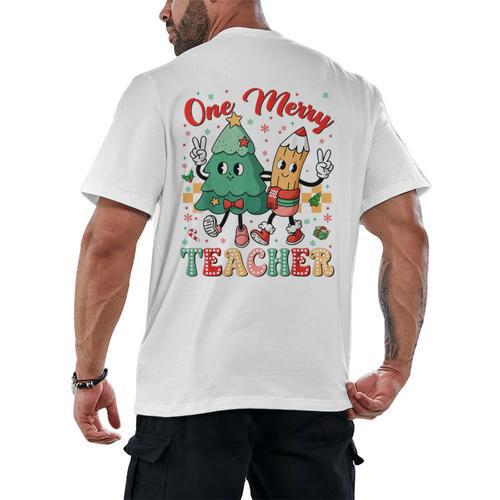 One Merry Teacher Groovy Christmas Tree Pjs Xmas Teacher Men's Back Print T-Shirt - teacherstshirts.com UK
