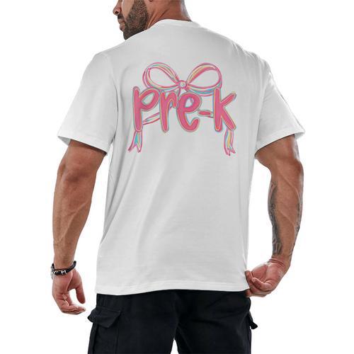 Preppy Pre k Back To School Pre-k Teachers Girls Cute Bow Men's Back Print T-Shirt - teacherstshirts.com