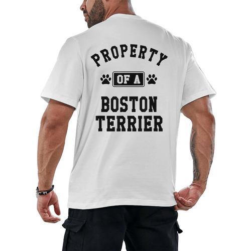Property Of Boston Terrier Boston Terrier Shirt Men's Back Print T-Shirt - Bostonterriersmerch.com
