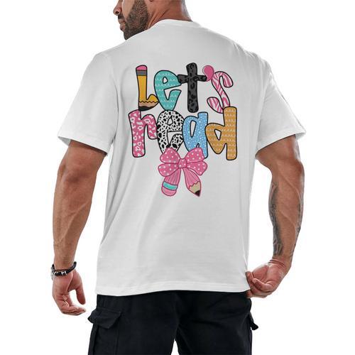 Lets Read Reading Teacher Back To School Literacy Pencil Bow Men's Back Print T-Shirt - teacherstshirts.com AU