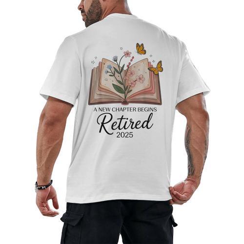 Retired 2025 A New Chapter Begins Retirement Teacher Book Men's Back Print T-Shirt - teacherstshirts.com DE