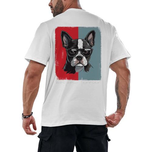 Retro Boston Terrier Dog Lover Bostie Mom Dad Dog Owner Men's Back Print T-Shirt - Bostonterriersmerch.com