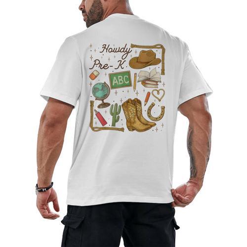Retro Howdy Pre-K Back To School Western Teacher Men's Back Print T-Shirt - teacherstshirts.com