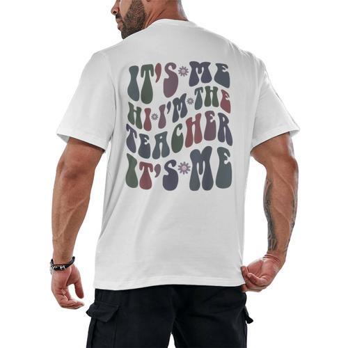 Retro IT'S ME Hi I'm The TEACHER Groovy Testing Squad Pink Men's Back Print T-Shirt - teacherstshirts.com AU