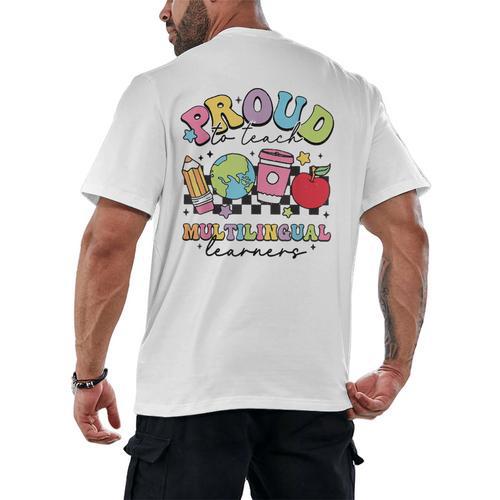 Retro Proud To Teach Multilingual Learners English Teacher Men's Back Print T-Shirt - teacherstshirts.com UK