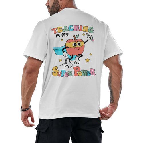 Retro Teaching Is My Superpower Apple Teacher Appreciation Men's Back Print T-Shirt - teacherstshirts.com DE