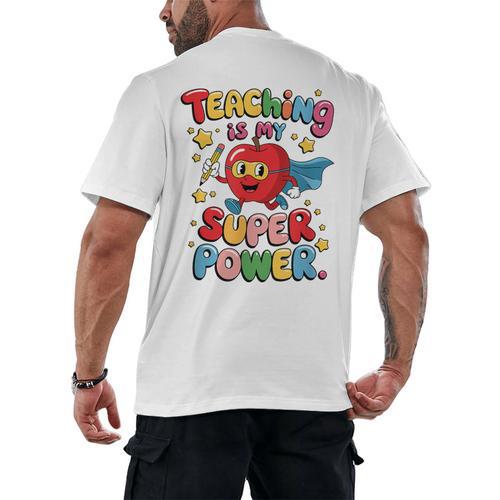 Retro Teaching Is My Superpower Apple Teacher Appreciation Men's Back Print T-Shirt - teacherstshirts.com AU