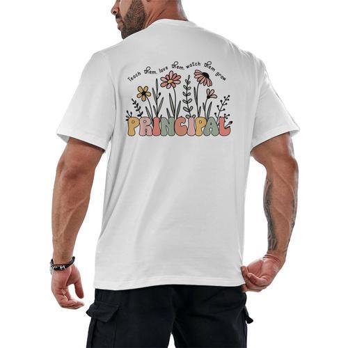 Retro Vintage Floral Principal Shirt For Women Teachers Day Men's Back Print T-Shirt - teacherstshirts.com CA