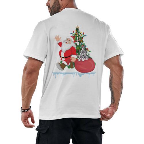 Santa Ugly Christmas Tree Lights Boston Terrier Dog Lover Men's Back Print T-Shirt - Bostonterriersmerch.com