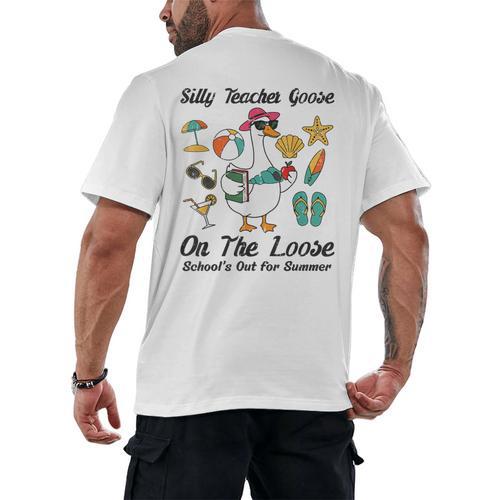 Silly Teacher Goose On The Loose School Out Summer Women Men Men's Back Print T-Shirt - teacherstshirts.com AU
