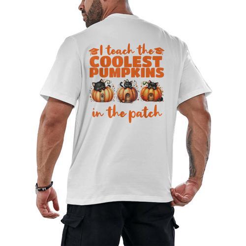 I Teach The Cutest Pumpkins Halloween Teacher Cat Lover Men's Back Print T-Shirt - teacherstshirts.com AU