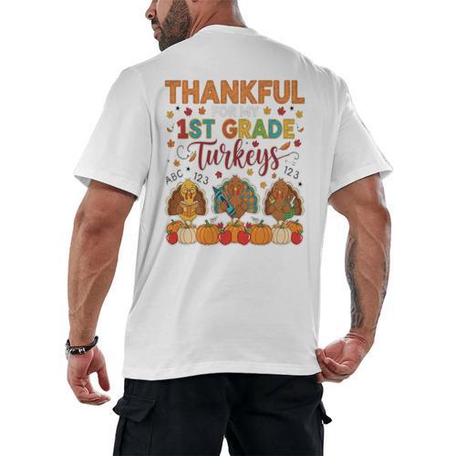 Teach Thanksgiving Teacher Thankful For My 1st Grade Turkeys Men's Back Print T-Shirt - teacherstshirts.com DE