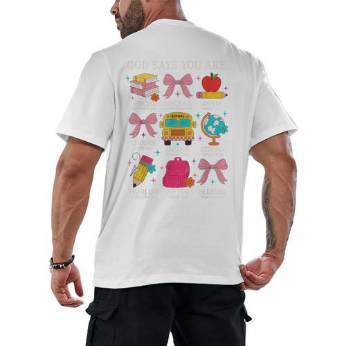 Teacher Christian God Says I Am Faith Religious Bible Verse Men's Back Print T-Shirt - teacherstshirts.com UK