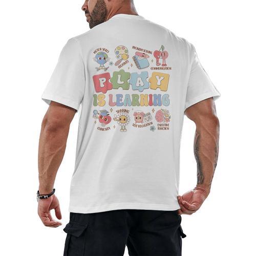Teacher Groovy Play Is Learning Back To School Men's Back Print T-Shirt - teacherstshirts.com AU