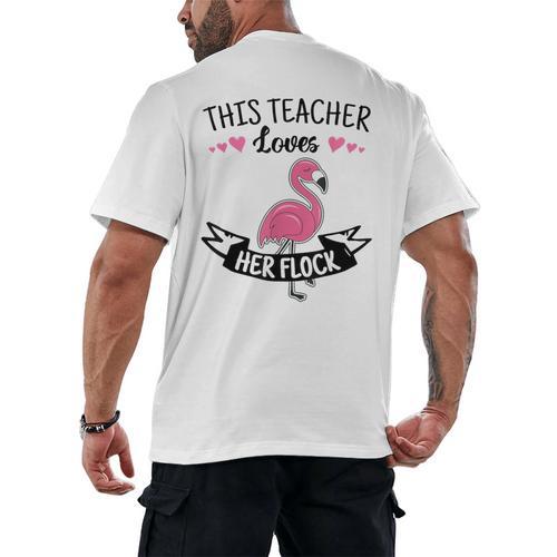 This Teacher Loves Her Flock Cute Flamingo Teacher Men's Back Print T-Shirt - teacherstshirts.com AU
